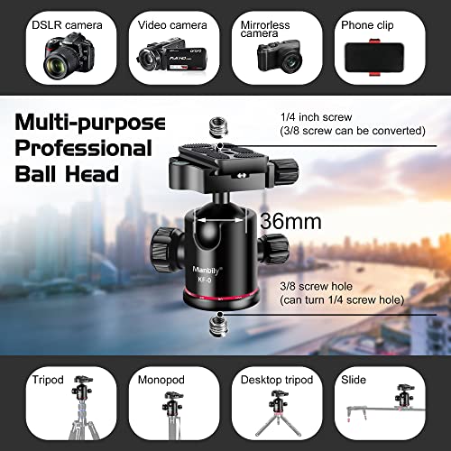 Manbily Ball Head Manbily Tripod Head Metal Aluminum Body 360° Panoramic Monopod Head with Extra Arca Swiss Quick Release Plate, Load up to 17.6lbs/8kg,Camera Head for DSLR, Camcorder, Slider (Red) - Image 3