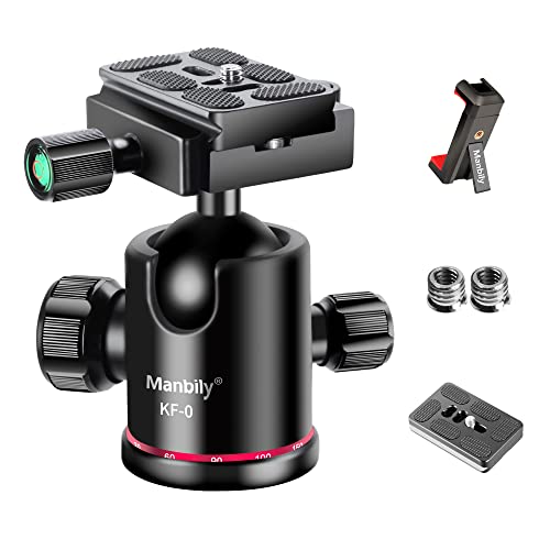 Manbily Ball Head Manbily Tripod Head Metal Aluminum Body 360° Panoramic Monopod Head with Extra Arca Swiss Quick Release Plate, Load up to 17.6lbs/8kg,Camera Head for DSLR, Camcorder, Slider (Red) - Image 1