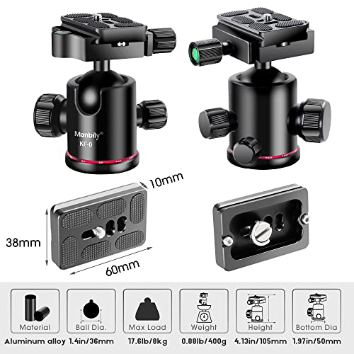 Manbily Ball Head Manbily Tripod Head Metal Aluminum Body 360° Panoramic Monopod Head with Extra Arca Swiss Quick Release Plate, Load up to 17.6lbs/8kg,Camera Head for DSLR, Camcorder, Slider (Red) - Image 4