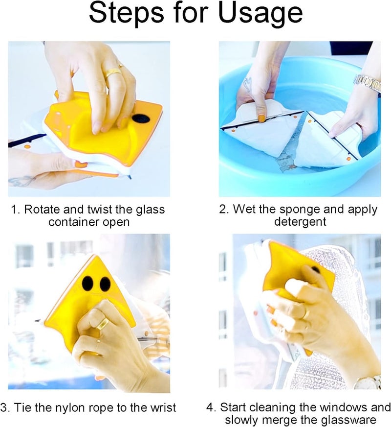 WEPTIX® Magnetic Window Cleaner Double-Side Glazed Two Sided Glass Cleaner Wiper with 2 Extra Cleaning Cotton Pads | Two-Sided Window Squeegee Washing Tool for Cleaning- (Multi) - Image 4
