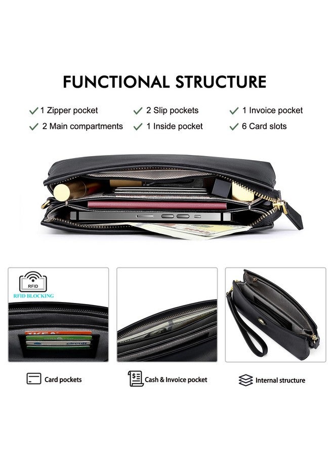 PEACOCKTION Peacocktion Black Wristlet Wallets for Women Leather RFID Wallet Women with Zipper Travel Purses  - Image 2
