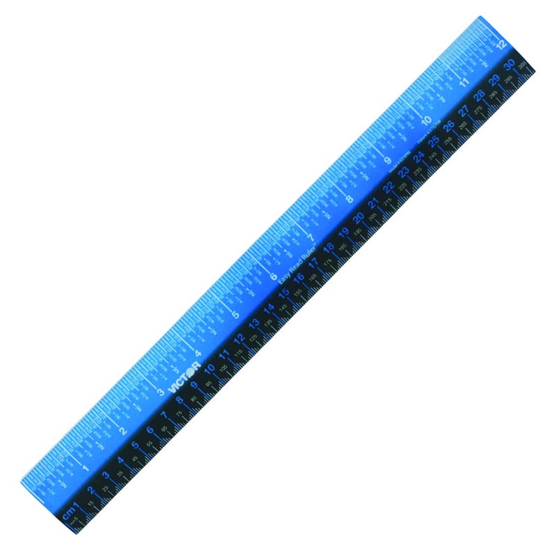 Victor EZ12PBL Plastic Dual Color 12 Inch Easy Read Ruler with Inches, Centimeters and Millimeters Measurements, Blue/Black - Image 1
