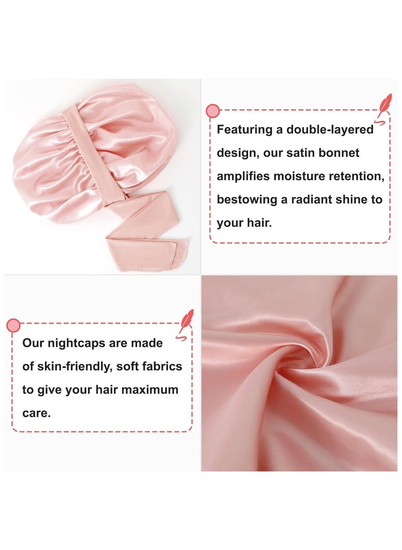 BTFMEI 2 PCS Hair Satin Bonnet, Silk Bonnet for Sleeping with Tie Band, Satin Bonnets for Women Natural Curly Hair Shower cap (Rose gold and off-white)  - Image 4