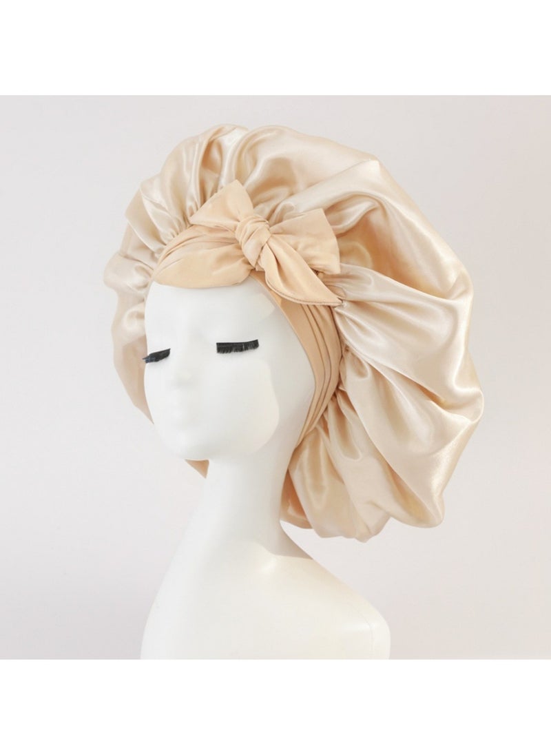 BTFMEI 2 PCS Hair Satin Bonnet, Silk Bonnet for Sleeping with Tie Band, Satin Bonnets for Women Natural Curly Hair Shower cap (Rose gold and off-white)  - Image 2