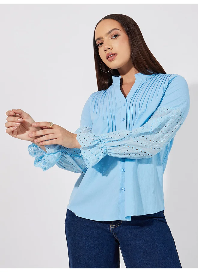 Aria Romance ARIA ROMANCE Schiffli Insert Pintuck Detail Shirt