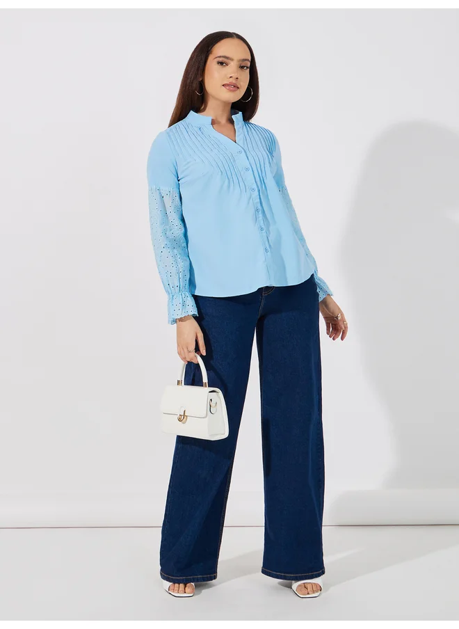 Aria Romance ARIA ROMANCE Schiffli Insert Pintuck Detail Shirt