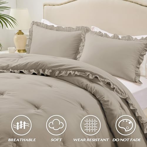 HARBOREST King Comforter Set Linen - Ruffle Comforter for King Size Bed, Fluffy King Size Comforter Set for All Seasons, 3 Pieces (1 Comforter & 2 Pillow Shams) - Image 3