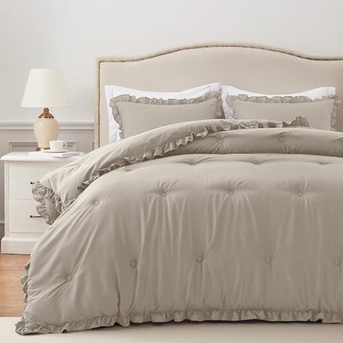 HARBOREST King Comforter Set Linen - Ruffle Comforter for King Size Bed, Fluffy King Size Comforter Set for All Seasons, 3 Pieces (1 Comforter & 2 Pillow Shams) - Image 1