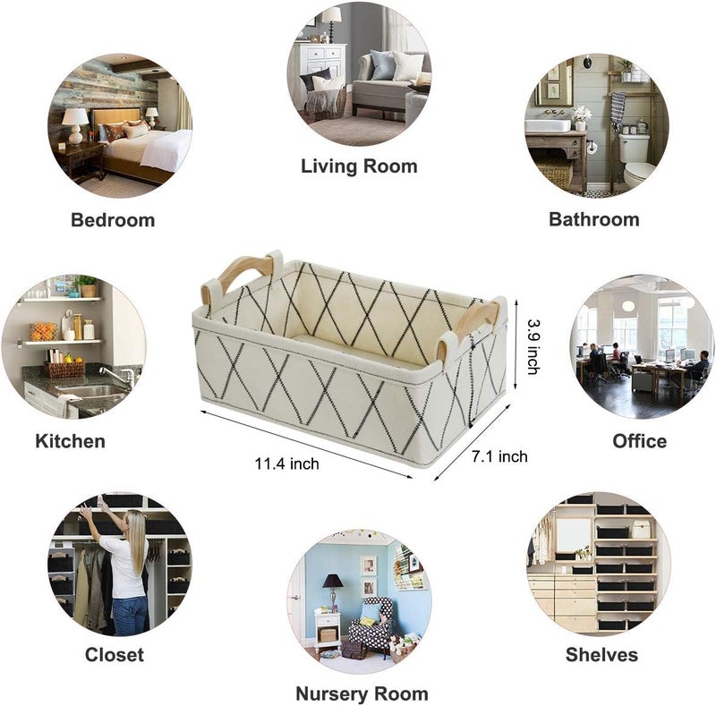 KWLET Small Storage Baskets Toy Storage Organizer Rectangle Basket Empty Gift Baskets Shelf Baskets Decorative Storage Basket With Wooden Handles for Keys Makeups Remotes Books - Image 2