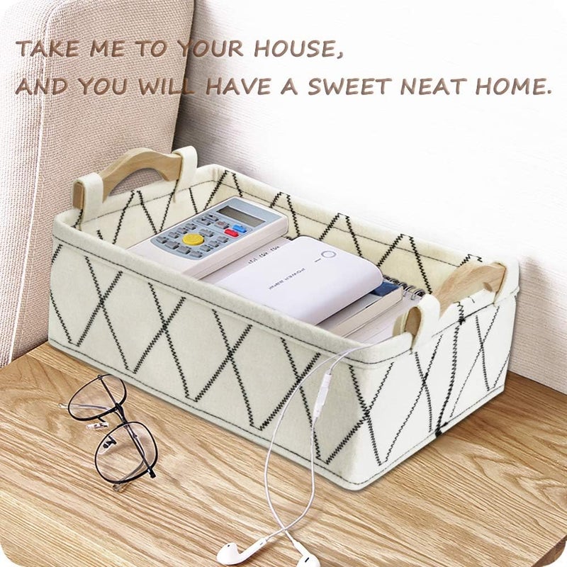 KWLET Small Storage Baskets Toy Storage Organizer Rectangle Basket Empty Gift Baskets Shelf Baskets Decorative Storage Basket With Wooden Handles for Keys Makeups Remotes Books - Image 3