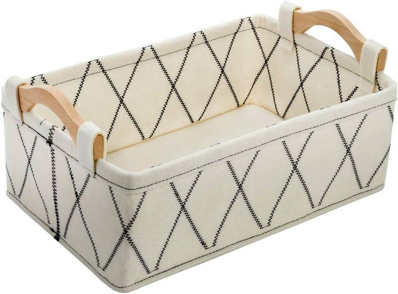 KWLET Small Storage Baskets Toy Storage Organizer Rectangle Basket Empty Gift Baskets Shelf Baskets Decorative Storage Basket With Wooden Handles for Keys Makeups Remotes Books - Image 1