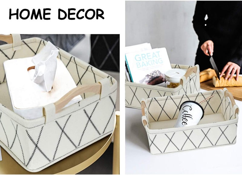 KWLET Small Storage Baskets Toy Storage Organizer Rectangle Basket Empty Gift Baskets Shelf Baskets Decorative Storage Basket With Wooden Handles for Keys Makeups Remotes Books - Image 5