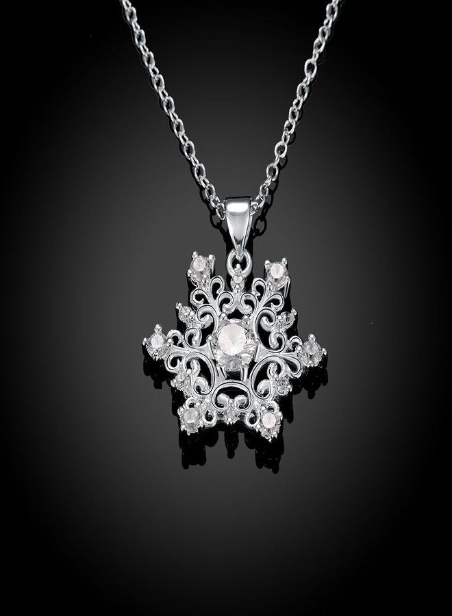 GNIMEGIL Happy Gogou Snowflake Pendant Crystal Christmas Necklaces for Women Silver Color Cute Necklaces for Adult 18 Inches Link Chain Mother's Day - Image 5