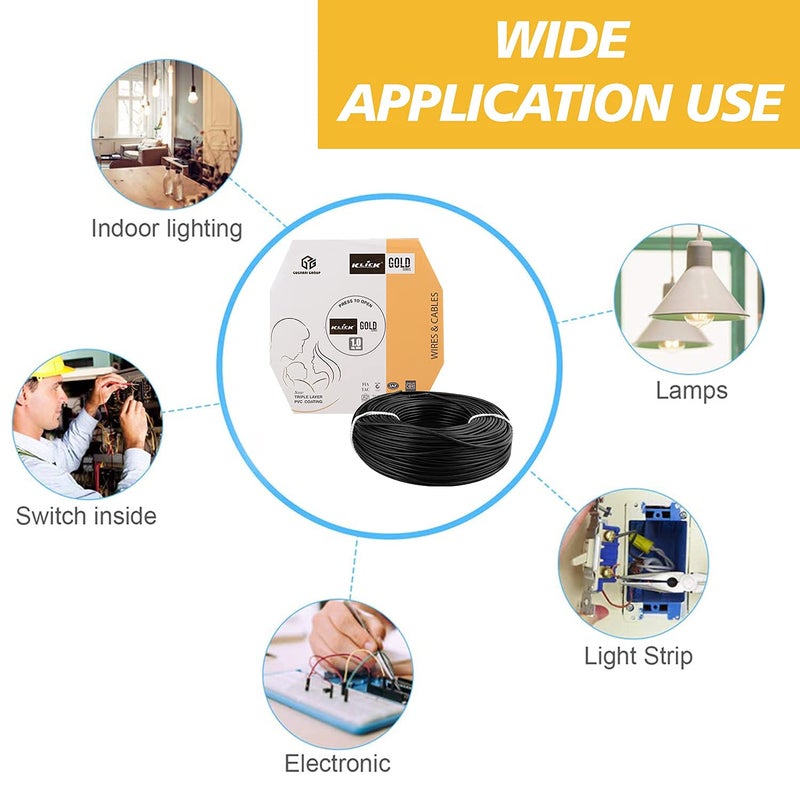 KLICK KLICK Copper Wire with Triple Layer PVC Coating Unilay Bunching Single Core Unsheathed Flexible Electric Cable for Domestic Industrial Connections Gold Series 10 mm 90m Long Black 3 Pcs  - Image 2
