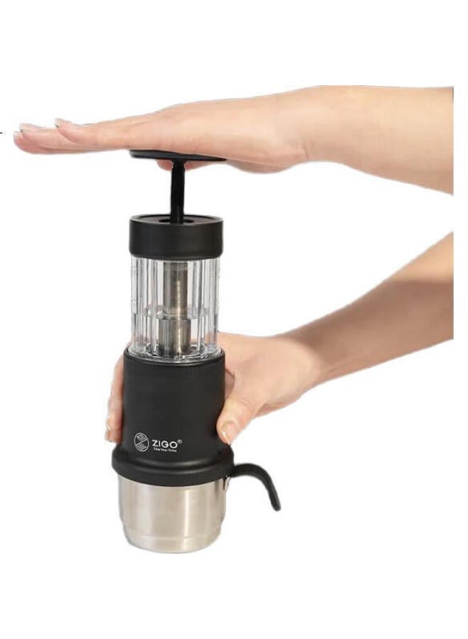 Zigo Portable Hand Press Coffee Maker Camping Outdoor Travel Coffee Machine【618】Matte Black - Image 2