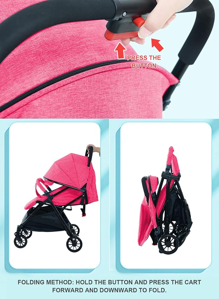 Sharpdo Auto Baby Stroller, Can Sit And Lie, Lightweight Single Stroller, Foldable And Portable Pram WIth Big Storage Basket, Travel Stroller For Newborn-Pink - Image 2