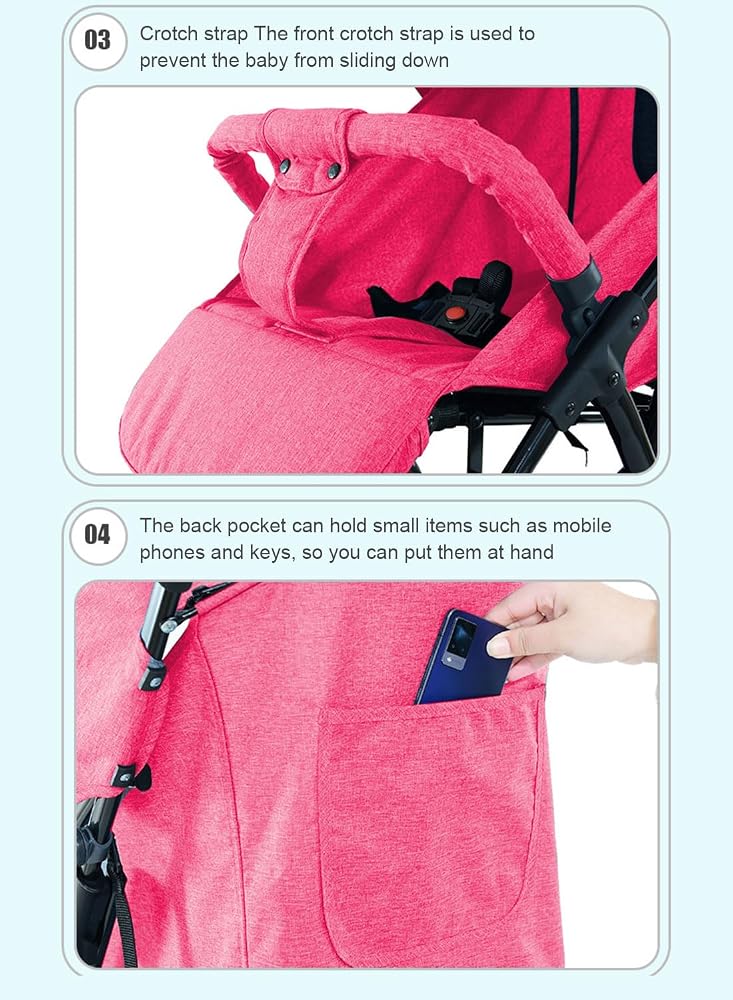 Sharpdo Auto Baby Stroller, Can Sit And Lie, Lightweight Single Stroller, Foldable And Portable Pram WIth Big Storage Basket, Travel Stroller For Newborn-Pink - Image 5
