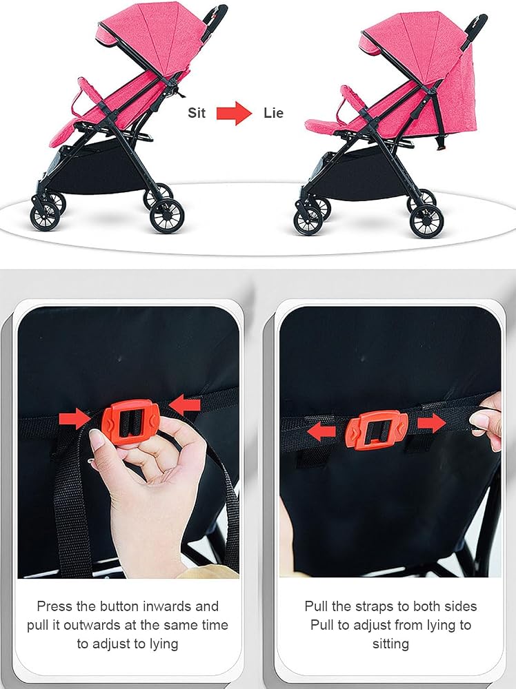 Sharpdo Auto Baby Stroller, Can Sit And Lie, Lightweight Single Stroller, Foldable And Portable Pram WIth Big Storage Basket, Travel Stroller For Newborn-Pink - Image 3