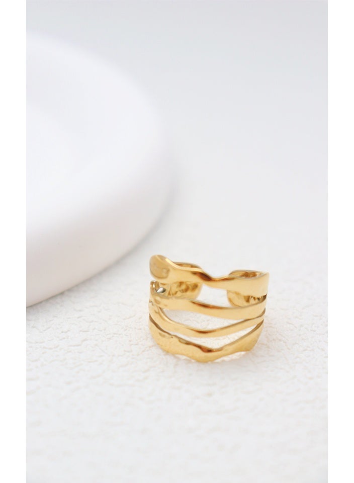 18K قابل للتعديل حسب الحجم مطلي بالذهب الفولاذ المقاوم للصدأ والسبيكة التيتانيوم للنساء - خاتم وعد / خطوبة / زفاف ، تصميم مزدوج الشكل المثلث القديم ومضلع ، يناسب الراحة ، يشمل علبة هدية - Image 1