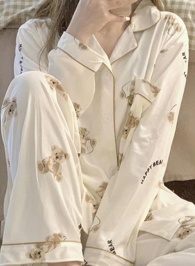 Take Two Women Bear Graphic Print Shirt and Pyjama Set - Image 4