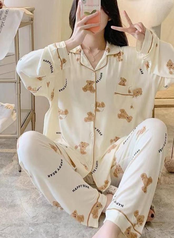 Take Two Women Bear Graphic Print Shirt and Pyjama Set - Image 1