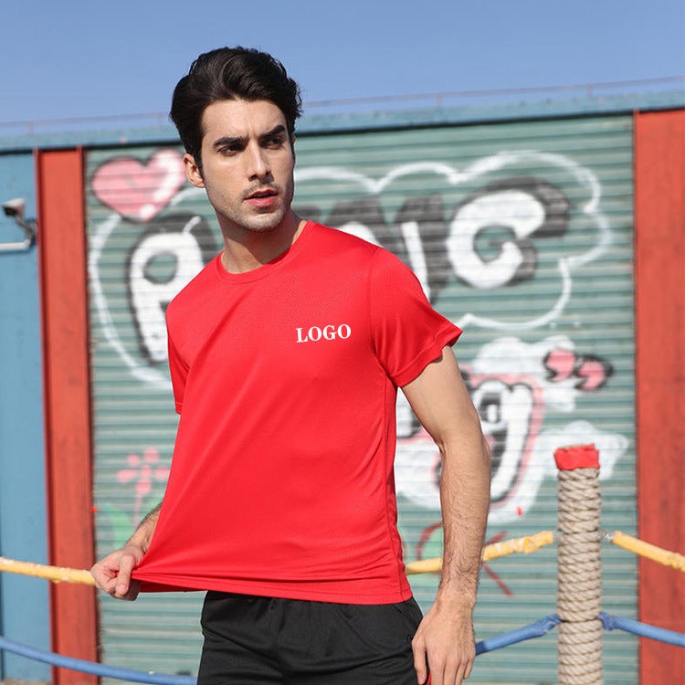 T-Shirt Printed Logo Round Neck Quick-Drying Short-Sleeved Marathon Work Clothes Diy Running Breathable Advertising Shirt Work Clothes - Image 5