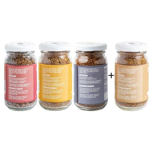 Country Bean Instant Coffee Powder With Hazelnut, Caramel, Vanilla And Original Flavors, Glass Bottle 50 Gm Each - Combo Pack 4 - Image 2