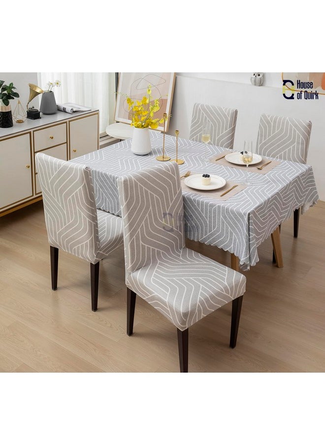 HOUSE OF QUIRK House of Quirk Dining Chair Cover with Table Covers for Kitchen Waterproof Dining Table Cloth (Grey Complex, 1 Table Cover + 4 Chair Cover)  - Image 3