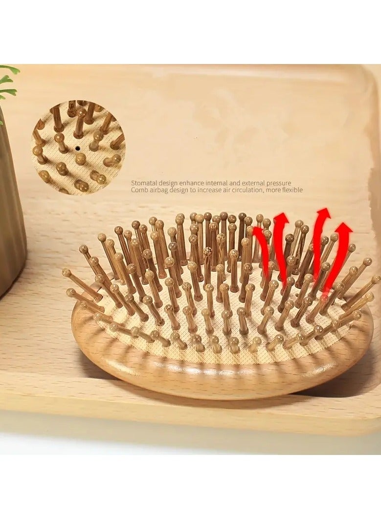 ORiTi Portable Bamboo Wooden Hair Brush for Detangling and Scalp Massage - Perfect for Home Use - Image 2