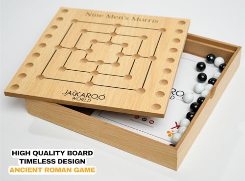 Jackaroo World Nine Mens Morris Board Game, Marble Strategy Game, Solid Wooden Game Set with 18 Marbles, 2 Player Board Games, Ancient Games, Nine Mens Morris Game Mill, Classic Games for Adults (Oak) - Image 2