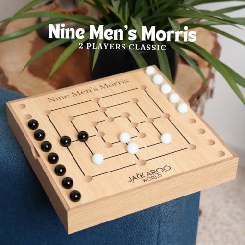 Jackaroo World Nine Mens Morris Board Game, Marble Strategy Game, Solid Wooden Game Set with 18 Marbles, 2 Player Board Games, Ancient Games, Nine Mens Morris Game Mill, Classic Games for Adults (Oak) - Image 4