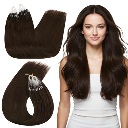 Ugeat Microloop Hair Extensions Human Hair Brown Micro Ring Hair Extensions Human Hair Darkest Brown Invisible Micro Hair Extension Human Hair for Women 14 Inch 57G 50S - Image 2