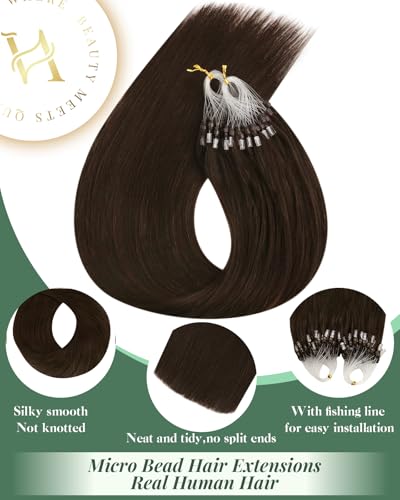 Ugeat Microloop Hair Extensions Human Hair Brown Micro Ring Hair Extensions Human Hair Darkest Brown Invisible Micro Hair Extension Human Hair for Women 14 Inch 57G 50S - Image 5