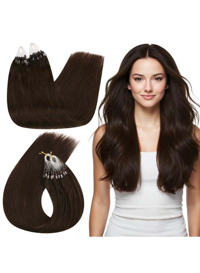 Ugeat Microloop Hair Extensions Human Hair Brown Micro Ring Hair Extensions Human Hair Darkest Brown Invisible Micro Hair Extension Human Hair for Women 14 Inch 57G 50S - Image 3