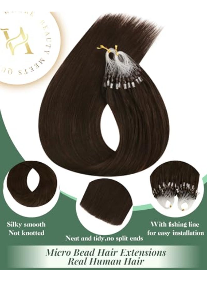 Ugeat Microloop Hair Extensions Human Hair Brown Micro Ring Hair Extensions Human Hair Darkest Brown Invisible Micro Hair Extension Human Hair for Women 14 Inch 57G 50S - Image 4
