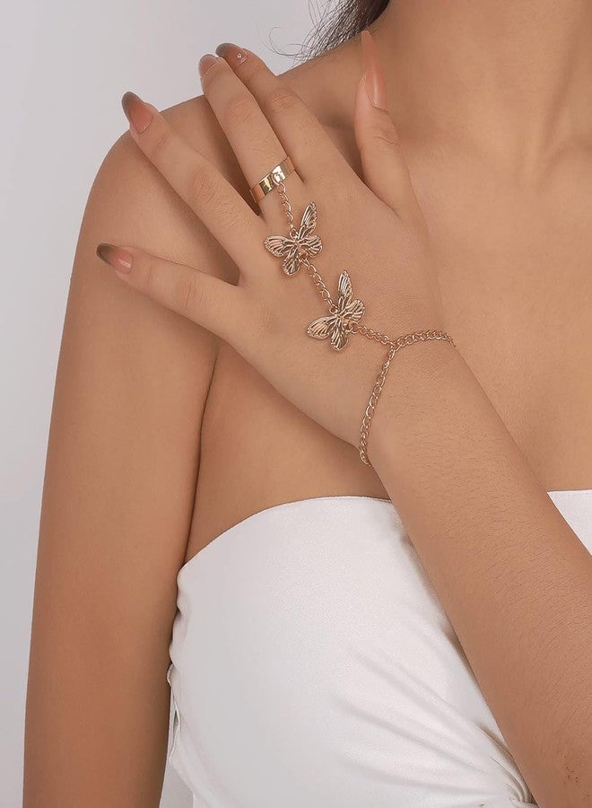 xinxingin Butterfly Ring Bracelet for Women Stylish, Hand Chain for Women, Elegant Hand Chain Bracelet with Ring - Image 3