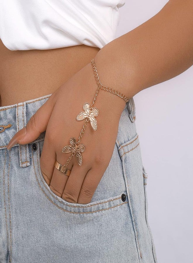 xinxingin Butterfly Ring Bracelet for Women Stylish, Hand Chain for Women, Elegant Hand Chain Bracelet with Ring - Image 2