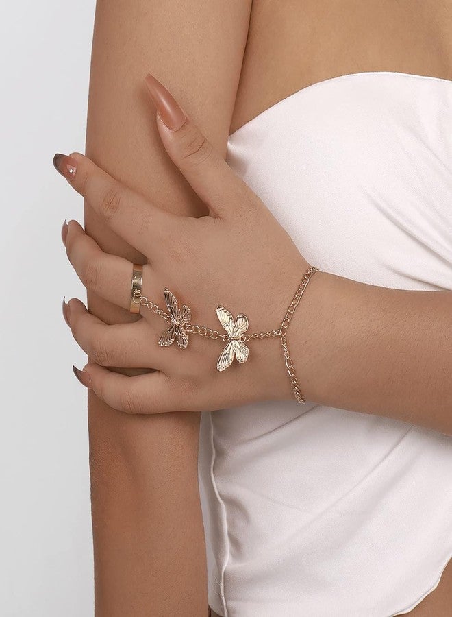 xinxingin Butterfly Ring Bracelet for Women Stylish, Hand Chain for Women, Elegant Hand Chain Bracelet with Ring - Image 4