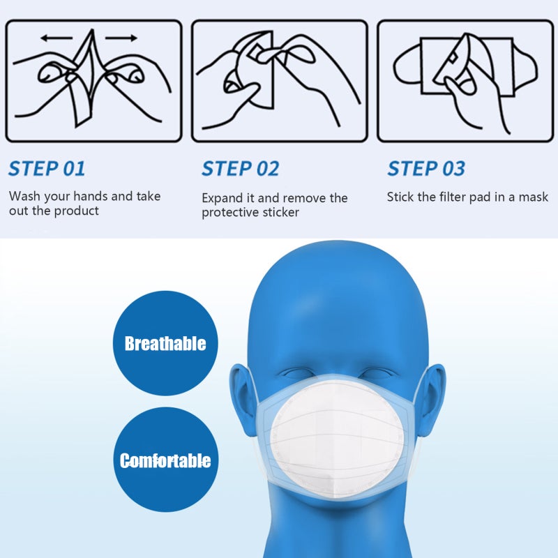 Disposable Mask Filter: White Non-woven & Meltblown Material - Stable Fixed Adhesive Design, Comfortable Respiratory Protection Breathing Insert for Home, Salon, Dental & Maintenance Use - Image 2