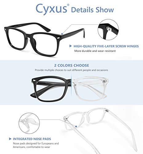 Cyxus 2 Pack Nerd Glasses for Women Men Non Prescription Eyewear Frames Fashion Eyeglasses Clear Lens for any Occasion（4002T37 Black+Clear） - Image 5
