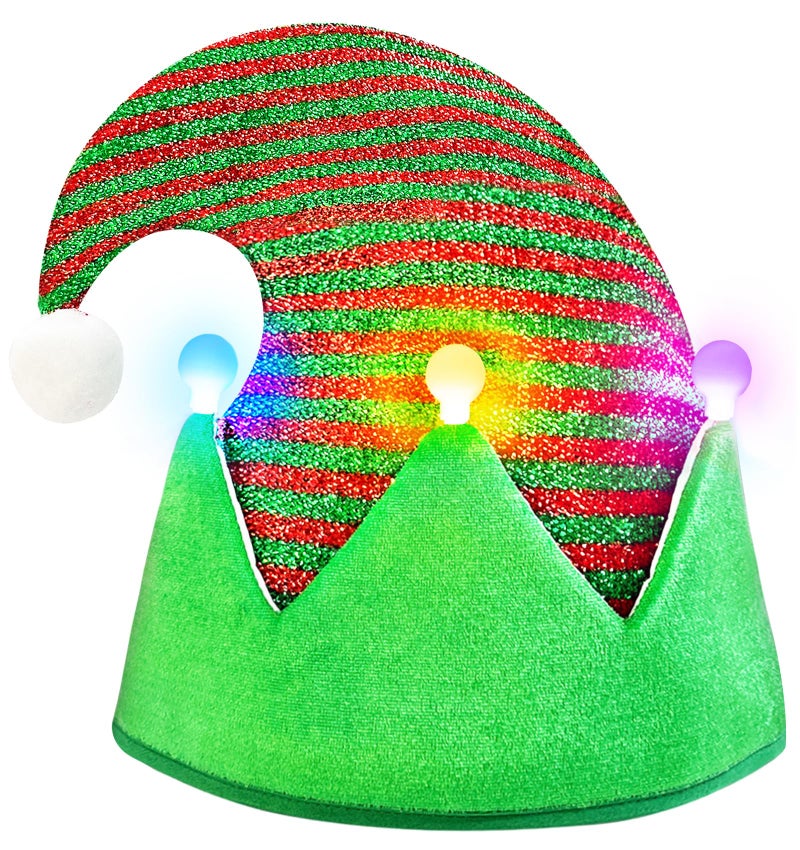 WTTORDE Hat LED Christmas Elf Headbands Light Up Holiday Party Costume Accessory RedGreen with Stripes - Image 2