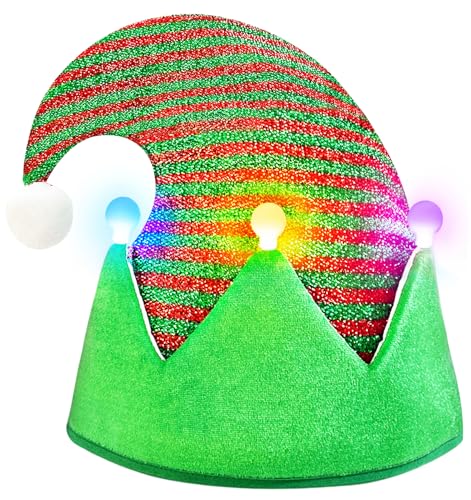 WTTORDE Hat LED Christmas Elf Headbands Light Up Holiday Party Costume Accessory RedGreen with Stripes - Image 1