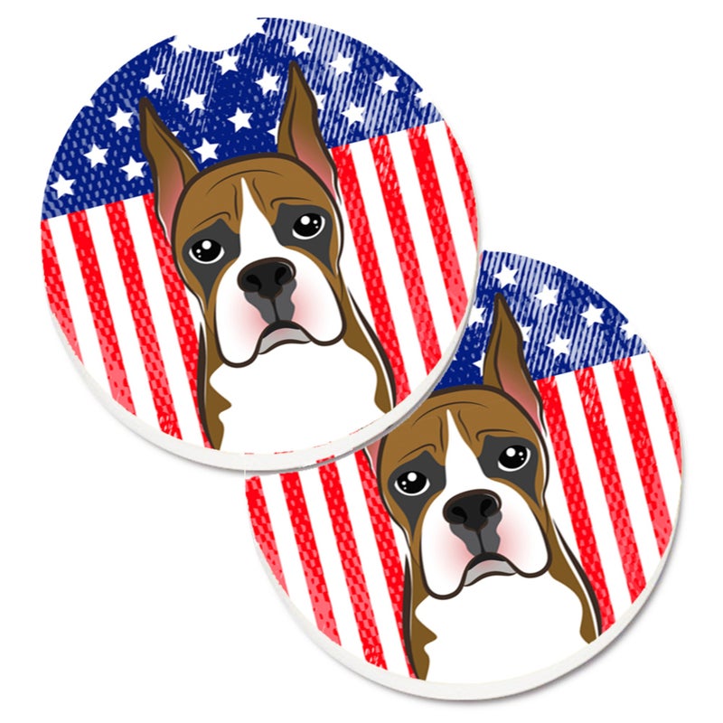 Caroline's Treasures ""Caroline's Treasures American Flag & Boxer Set of 2 Cup Holder Car Coasters BB2153CARC  2.56  Multicolor""