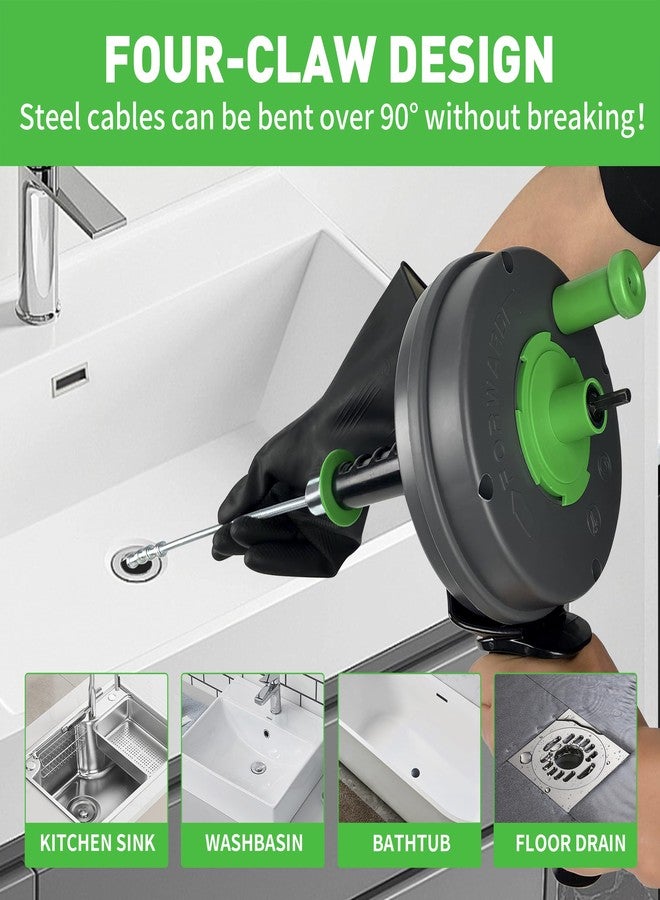 BACOENG 25Ft Drain Auger, Heavy Duty Plumbing Snake with Drill Adapter, Use Manually or Powered for Drain Clog, Toilet, Shower Sink, Comes with Gloves and Bag (Green) - Image 3