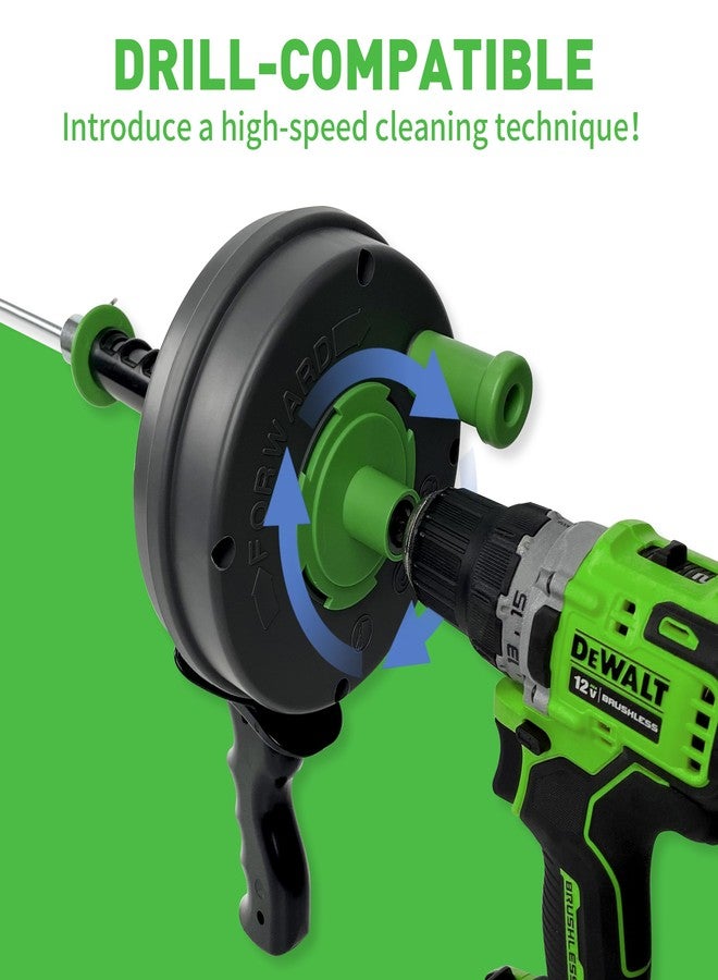 BACOENG 25Ft Drain Auger, Heavy Duty Plumbing Snake with Drill Adapter, Use Manually or Powered for Drain Clog, Toilet, Shower Sink, Comes with Gloves and Bag (Green) - Image 4