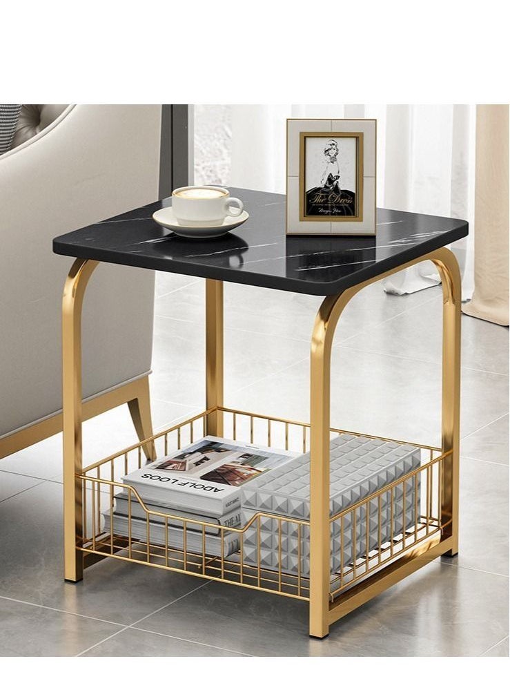 MIXDE - Modern End Table with Storage Basket Sofa Side Table with Marble Design Easy to Assemble - Image 1