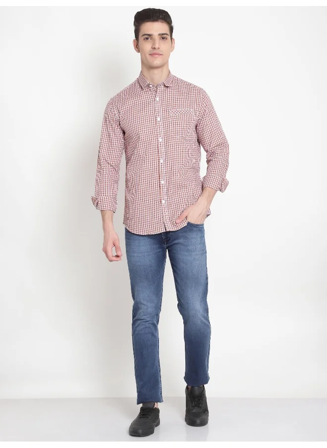 Beyoung Long Sleeve Red Mini Checked Shirts for Men
