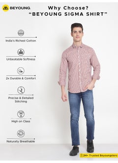 Beyoung قمصان قصيرة مخططة حمراء بأكمام طويلة للرجال  - Image 5
