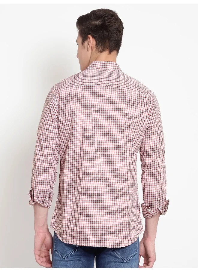 Beyoung Long Sleeve Red Mini Checked Shirts for Men