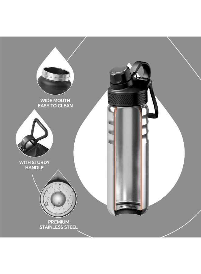 إيديوس 24 oz Water Bottle for Sports and Outdoor Activities Such As Travel, Camping, Hiking, Biking, Sports - Vacuum Insulated, Dishwasher Safe, BPA-Free, Non-ToxicWide Mouth with Straw Lid Stainless Steel - Image 5